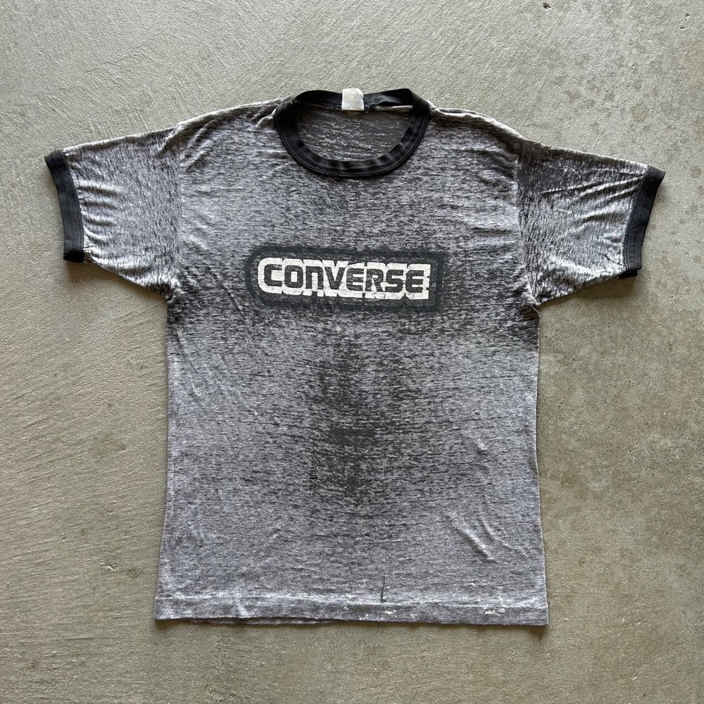 Vintage 70s Converse Ringer Shirt Size XL Faded Black USA Paper Thin Distressed